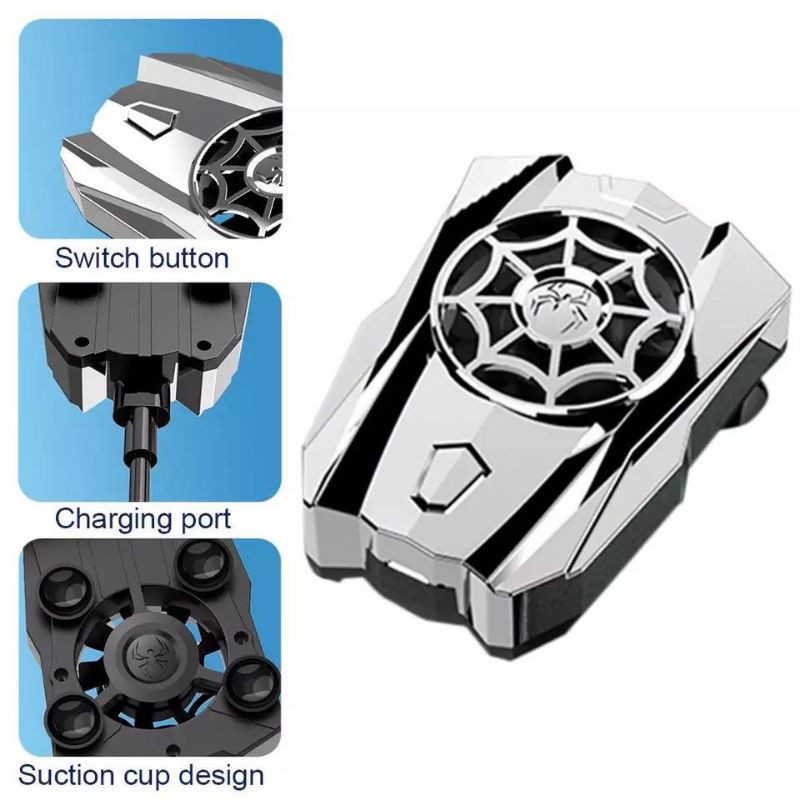 SPIDER Cooling fan mobile phone cooler radiator ultra quiet rechargeable for MLBB PUBG CODM LOKI Cooler Set Tv Box Pendingin Tv Box