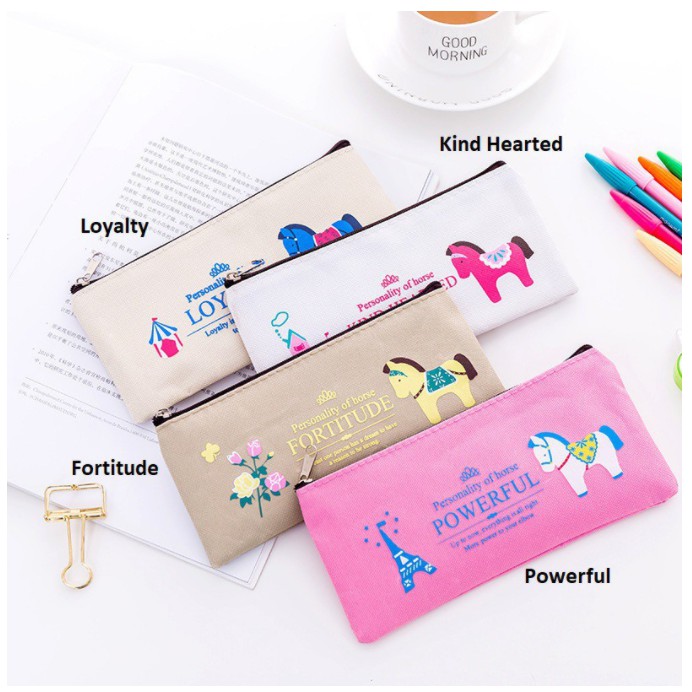 OVERFLOWS.ID Pencil Case Zipper Royal Horse Tempat Pensil Cute Lucu Import Terbaru