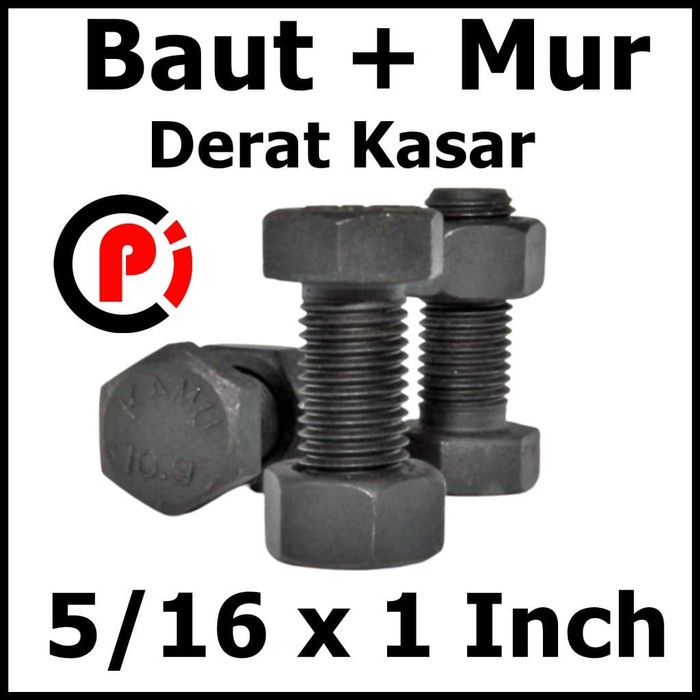 Per Set Baut Plus Mur Derat Kasar Ukuran 5/16 x 1 Inch