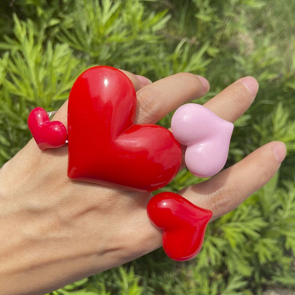 Needway  Gifts Resin Rings Korean Fashion Jewelry Finger Ring Big Love Heart Women Girls Resin Acrylic Exaggerated Cute Lovely Sweet Thumb Ring