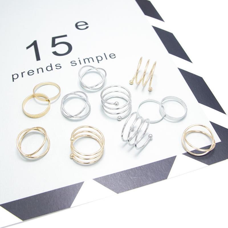 6Pcs / Set Cincin Aneka Bentuk Warna Antik Gaya Vintage Untuk Wanita