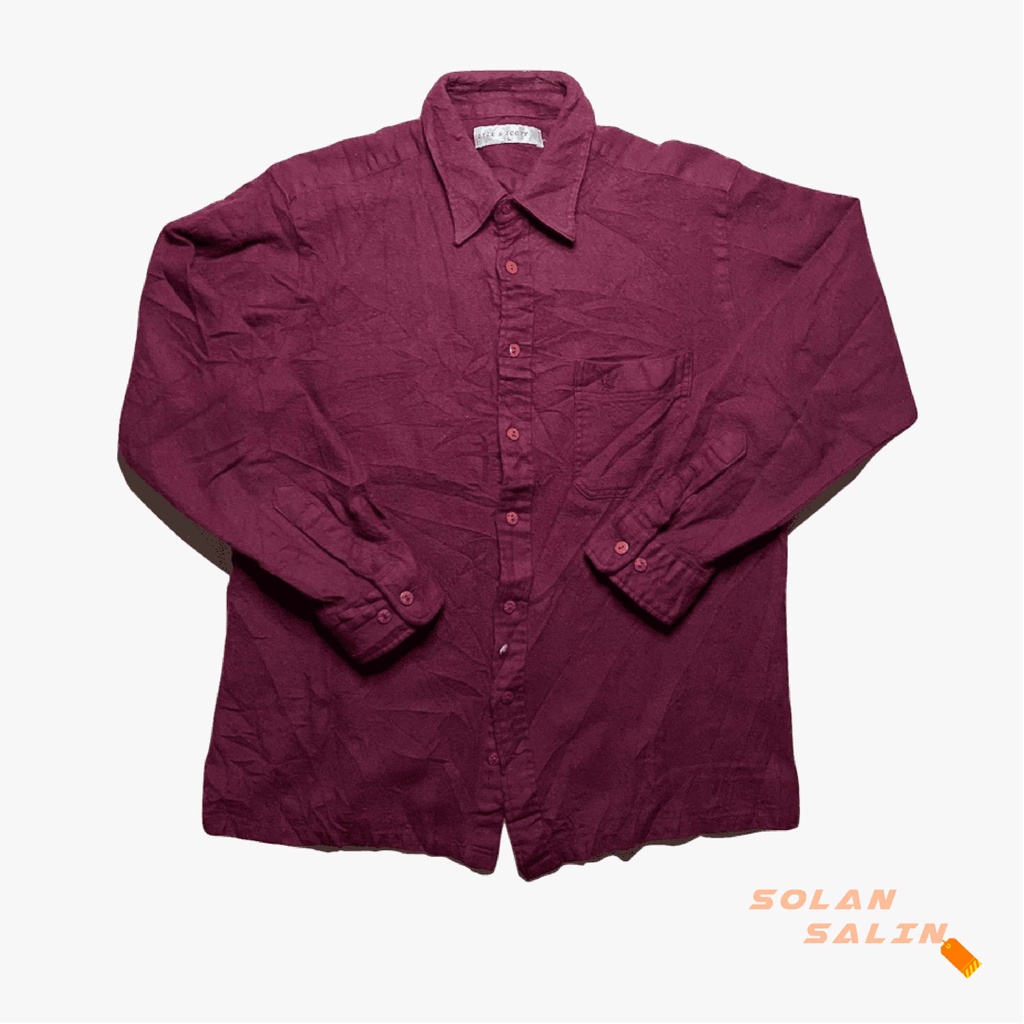 Lyle & Scoot Woolmark Long Sleeve Shirt Burgundy Vintage Preloved / Kemeja Pria Lengan Panjang