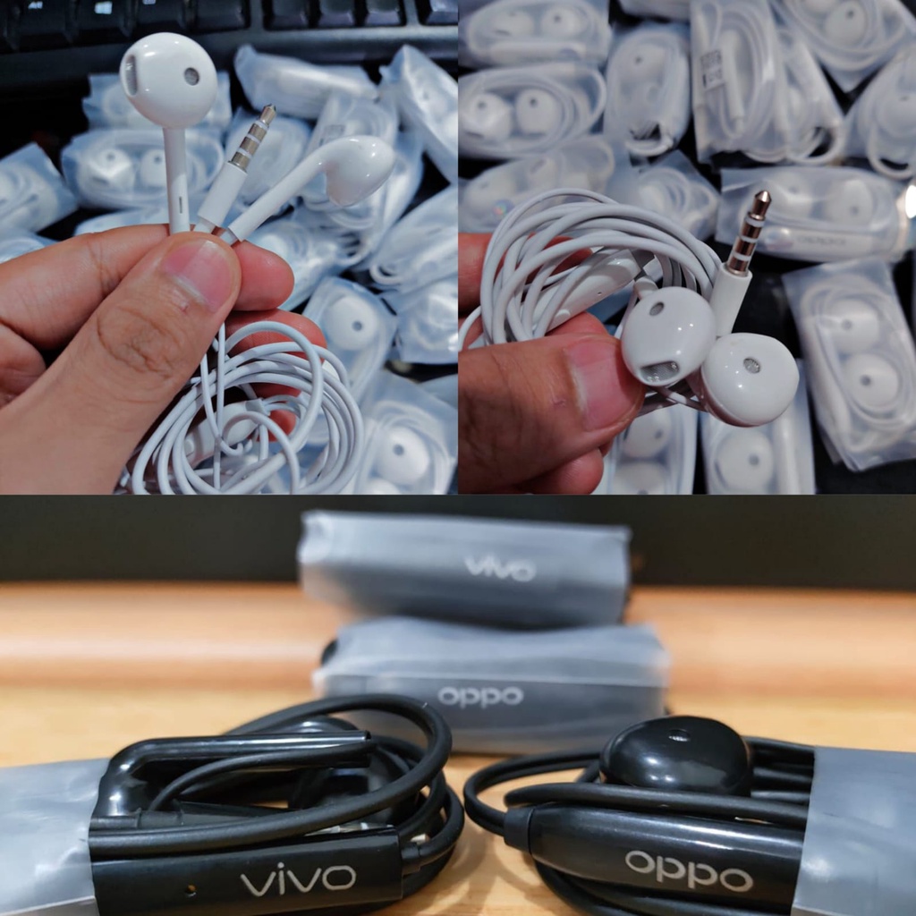 Headset Oppo F9 Handsfree Vivo ORI CABUTAN Earphone Universal Stereo 3.5mm AUX Suara KINCLONG