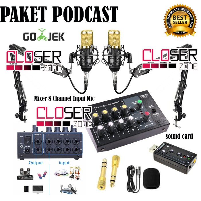 PAKET PODCAST Mic Microphone bm 800 bm-800 bm800 Recording Smule Youtube plus arm stand soundcard