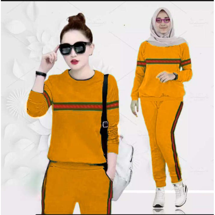 LVB Setelan Training Wanita Garis/Track Suit Wanita/Setelan Olahraga Wanita  uk.L-XL-XXL-3XL / LAVEBEL