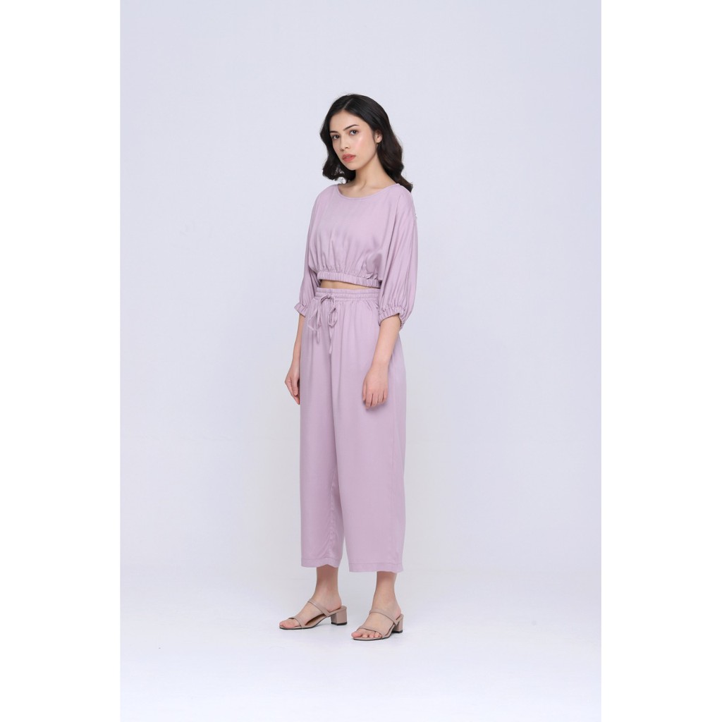 Hyori Set L0004 Setelan Korea Crop Top Lengan Celana Panjang Mint Pigeon Blue Black Gray Choco