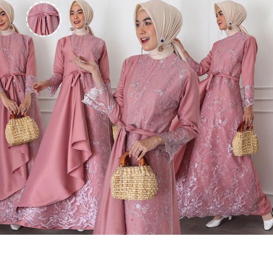◄ (Dijamin RealPict) Gamis Mafaza Brokat TilLe Bordir Maxi Dress Lebaran Brukat Tulle Baju Muslim ✿