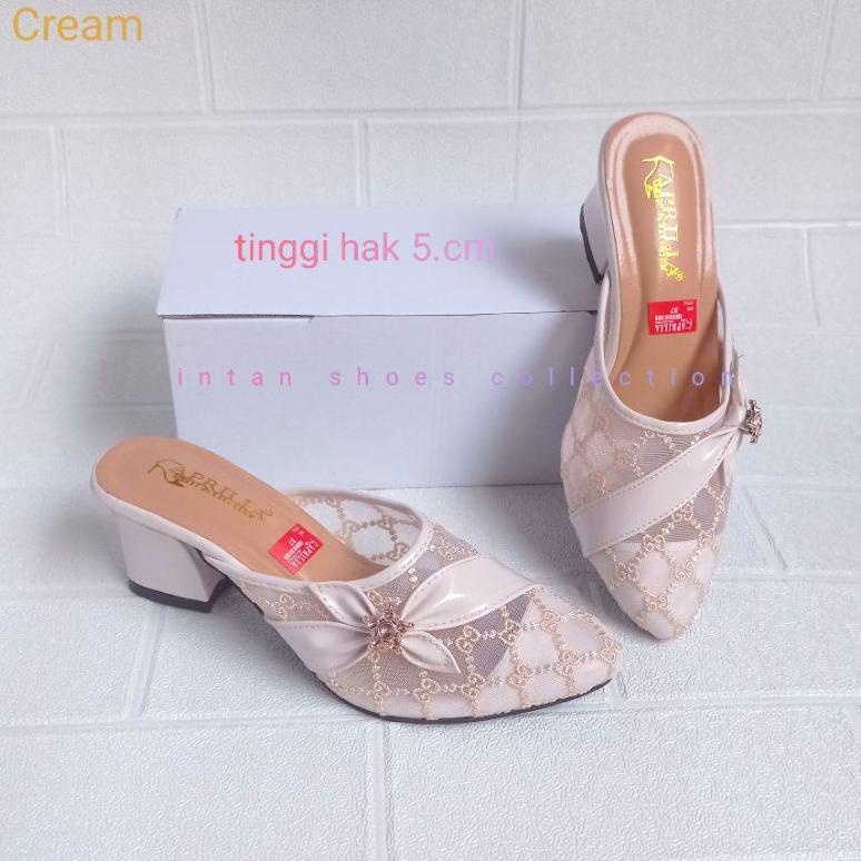 HUF.21Jl22ᴬ– Sandal sepatu heels brukat pesta wanitahak tahu 5cm Aprilia collection/sendal sepatu he