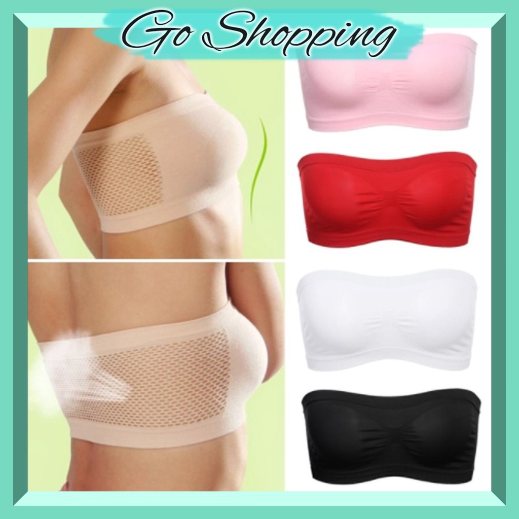 GO! BR618 BH Bra Kemben Pakaian Dalam Wanita Kemben Bandeau Crop Tanpa Busa Seksi Motif Jala Belakang