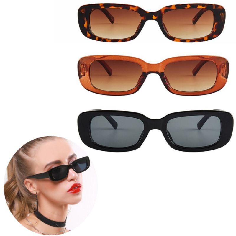 Kacamata Hitam Rectangle Frame Retro Fashion Sunglasses Full Frame Persegi Panjang