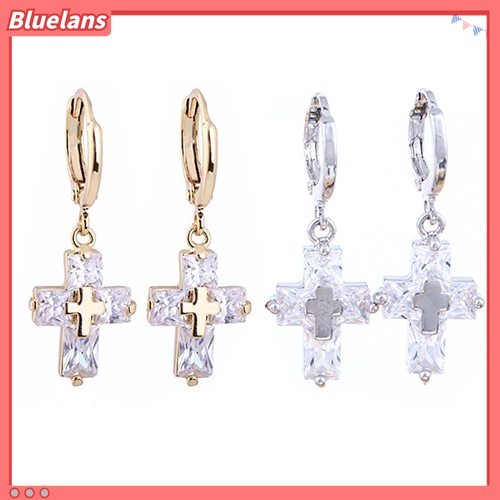 Anting Hoop Model Silang Menjuntai Bahan Cubic Zirconia Untuk Wanita