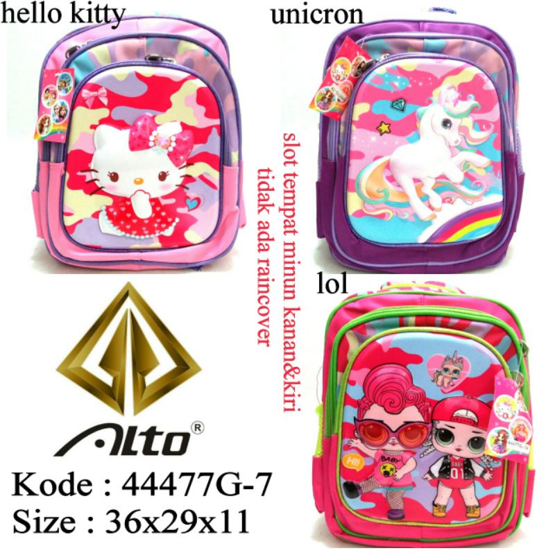 TAS RANSEL SEKOLAH ANAK CEWEK TK  ALTO LOL HELLO KITTY UNICORN 44477G-7