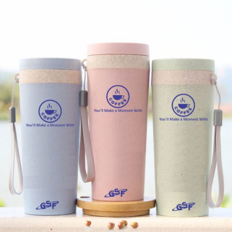 Botol minum Tumbler motif bahan jerami cocok untuk ngecamp atau pergi kegunung