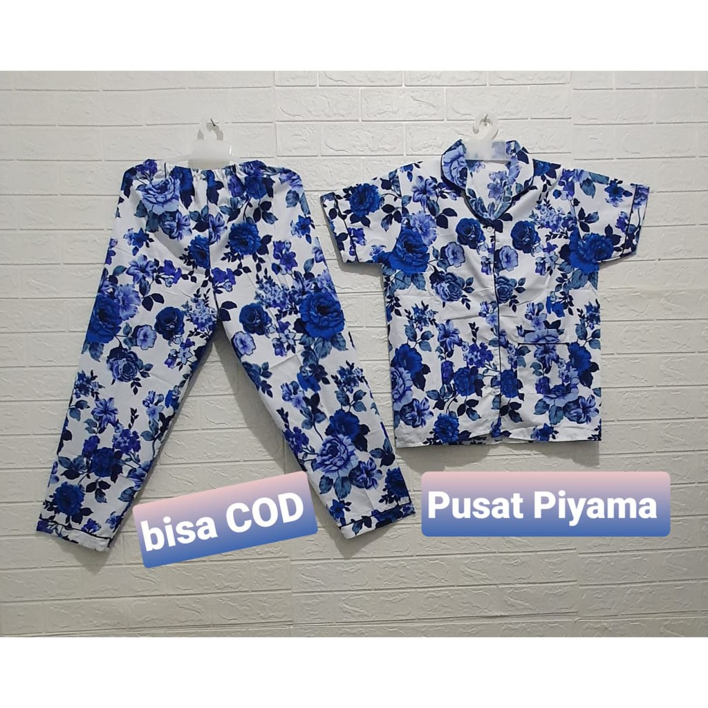 BAJU TIDUR WANITA KARAKTER CP / PIYAMA MOTIF KARAKTER / PIYAMA KARAKTER LUCU / BAJU TIDUR CEWEK-Bunga mawar Biru