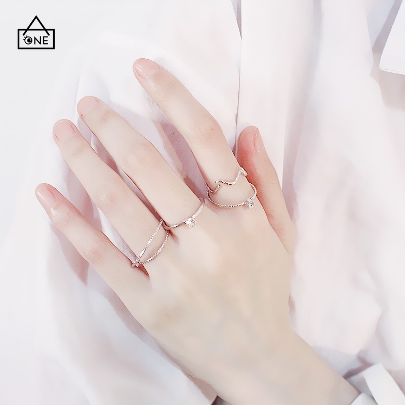 COD❤5Pcs / Set Cincin Korea Jari Aneka Bentuk Warna Silver untuk Wanita cincin anak perempuan A one