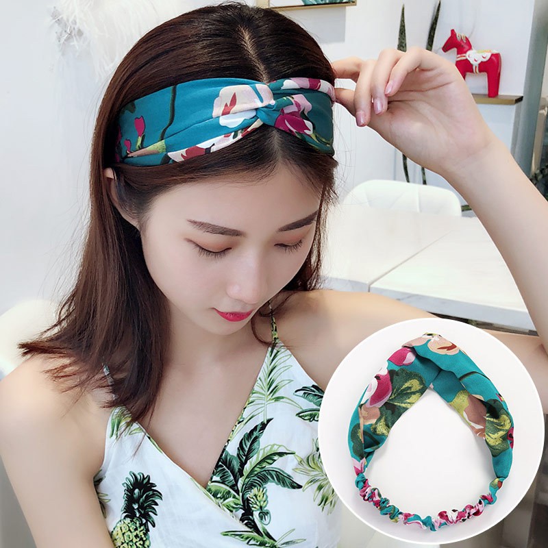 OVERFLOWS.ID ✿ Bando Korea Bandana Fashion Murah Motif Bunga Vintage Garis Polkadot