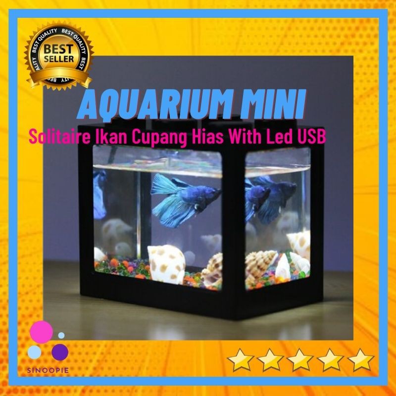 Aquarium Akrilik Ikan Cupang Hias Mini Solitaire With USB Led