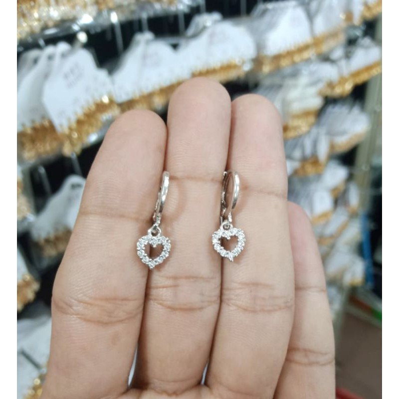 anting gantung love bolong silver