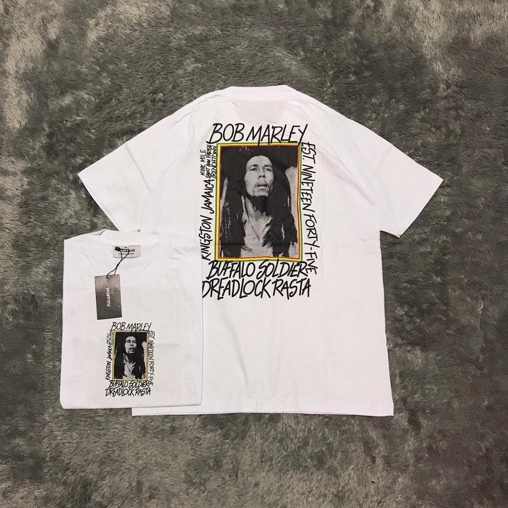 KAOS TSHIRT PULL&BEAR BOB MARLEY WHITE AUTHENTIC ORIGINAL
