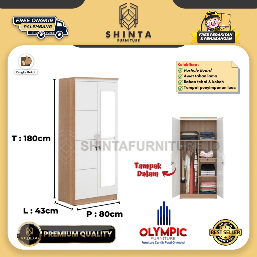 Lemari Pakaian Olympic 2 Pintu / Lemari Baju 2 Pintu / LP EERO 2P