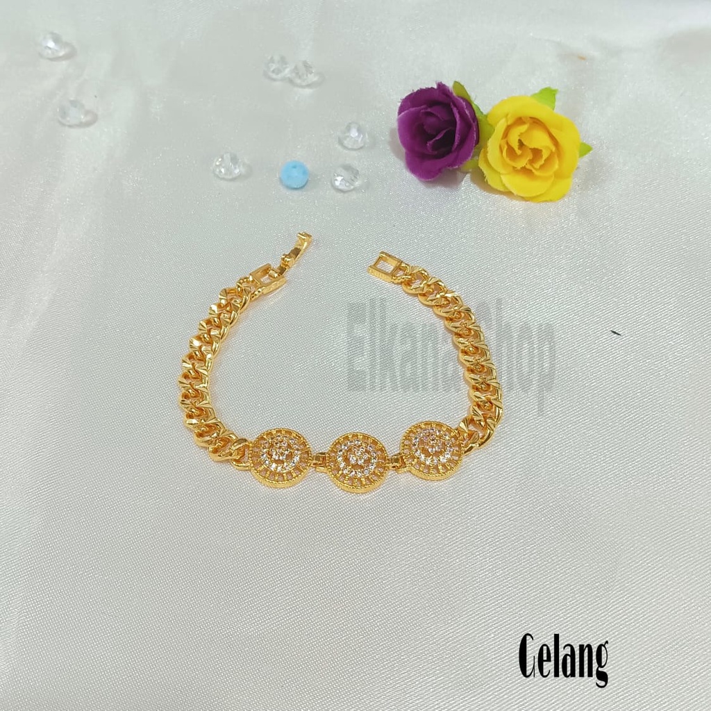 SET GELANG RANTAI BUNGA LINGKAR ZIRCON SIMPLE TERMANIS RANTAI SUPER BERKELAS PERHIASAN ANTI KARAT&amp;ANTI LUNTUR