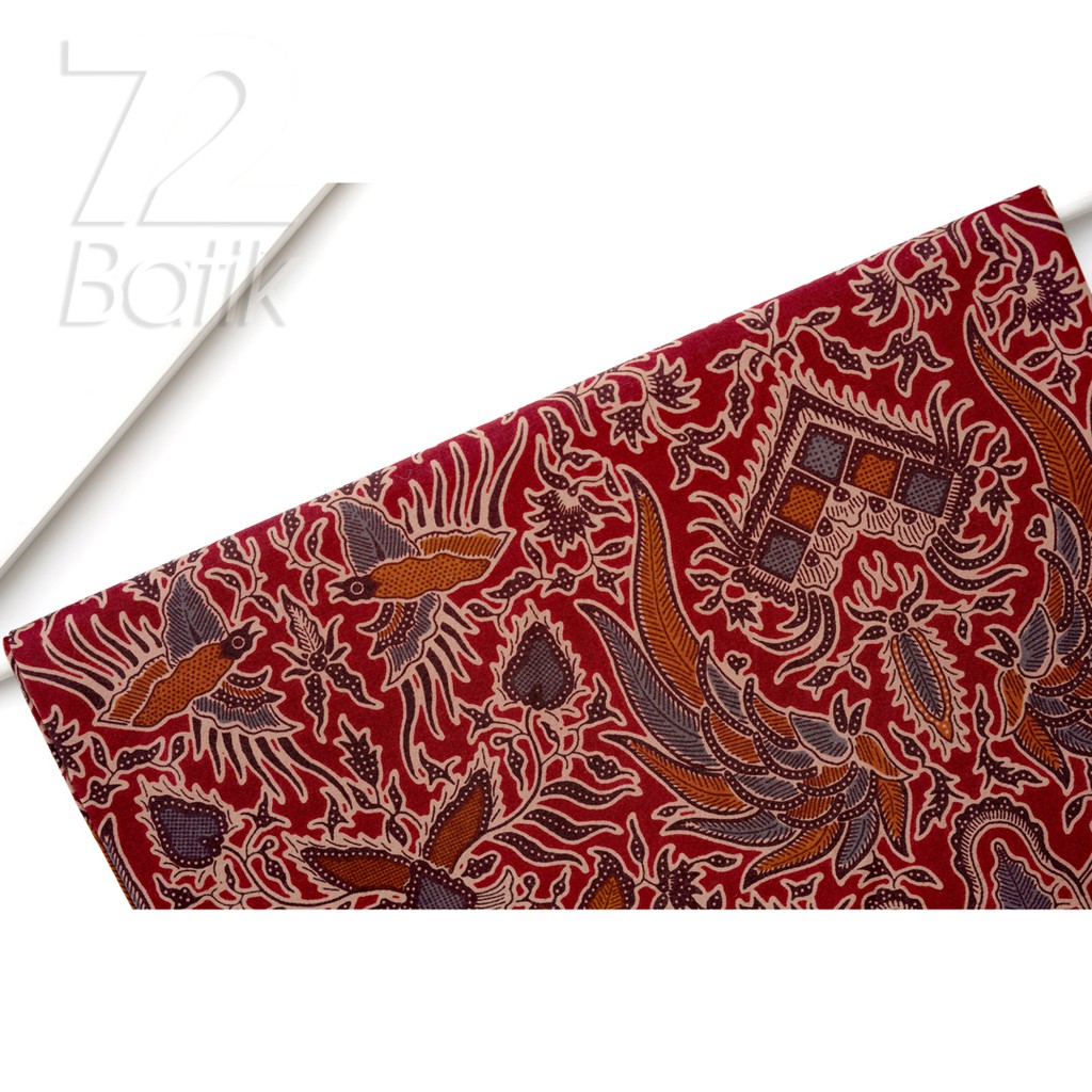 KAIN BATIK PREMIUM Bahan Katun Motif Sayap Burung Warna Merah Abang 726363 Cap 72 Jarik Jarit Samping Kebat Panjang Batik Katun Modern Premium Bahan Seragam Batik Pernikahan Kantor Keluarga Murah Kamen Jadi Batik Bali Lembaran