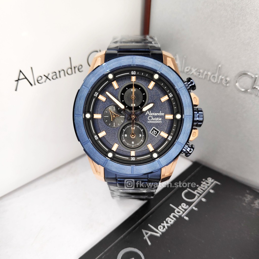 Alexandre Christie AC 6522 MC BURBU / AC6522 Navy Strap Chronograph Original Jam Tangan Pria Analog