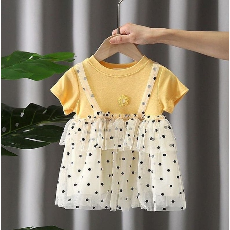 CWEETBABY bubbly mesh dress / dress bayi import motif polkadot tile / baju casual anak baby