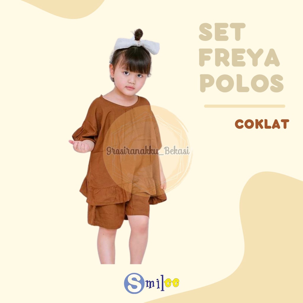 Setelan Anak Rayon Pendek Smilee Polos Freya Warna Coklat Size 1-5Thn