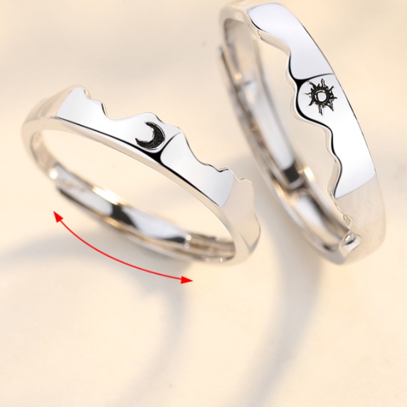 Set Cincin Adjustable Desain Matahari Bulan Bintang Hati Untuk Pasangan