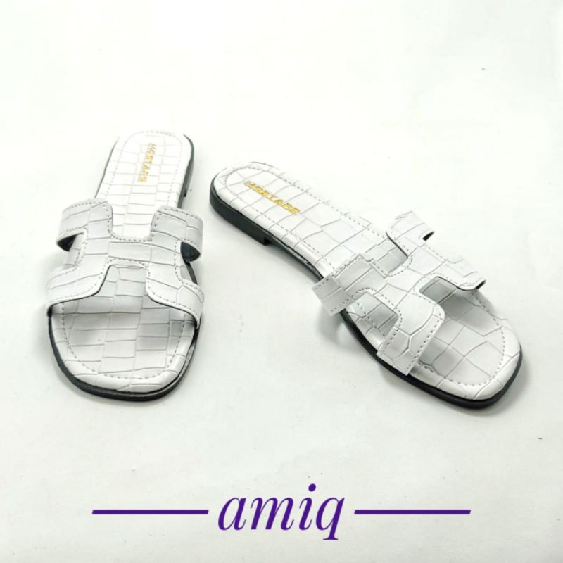 Slip Sandal Wanita Flats Croco H Teplek  kekinian