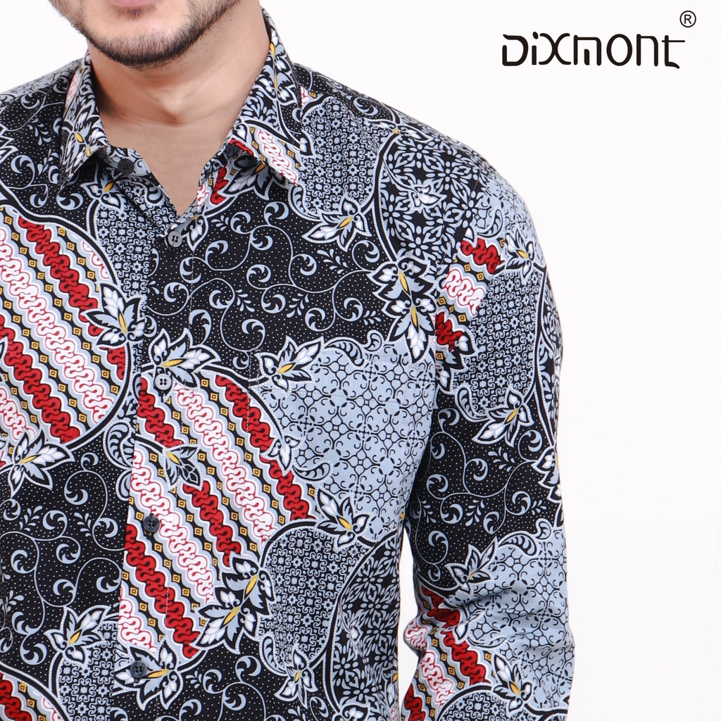 Dixmont Kemeja Batik Pria Basic Formal Lengan Panjang Hem BL02421