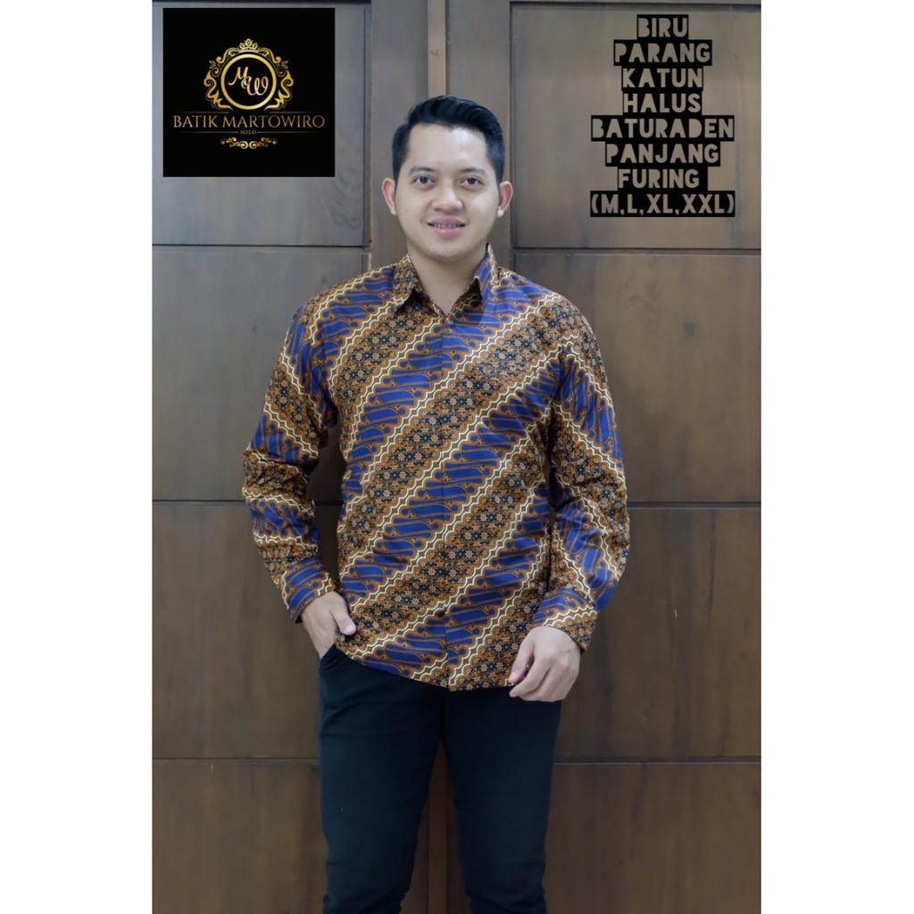 BIRU PARANG Kemeja Batik Pria Full Furing Katun Halus Baturaden