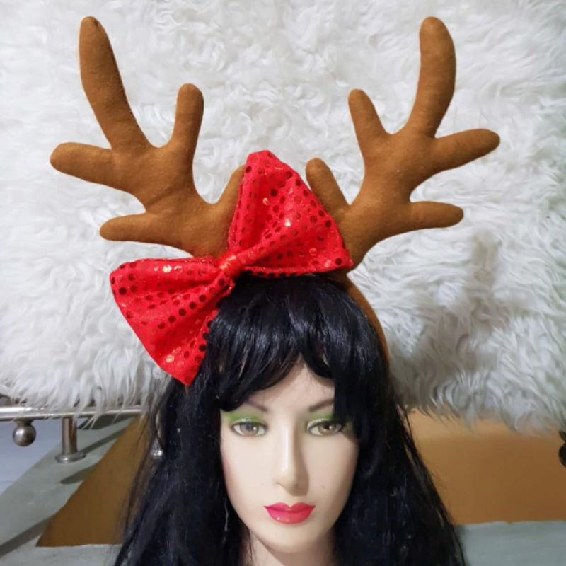 Bando Rusa Natal Pita Blink Glitter Merry Christmas Headband Raindeer Deer Rudolph Santa Xmas