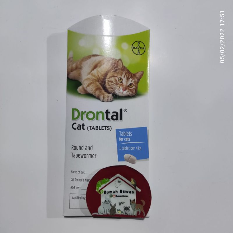 Jual DRONTAL CAT OBAT CACING HEWAN KUCING KITTEN 1 TABLET Shopee