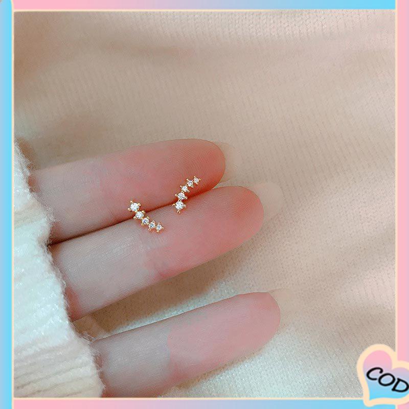 COD❤️ Deretan Kecil Berlian Geometris Sederhana Mikro-set Zirkon Anting Gandum Lucu-A.one