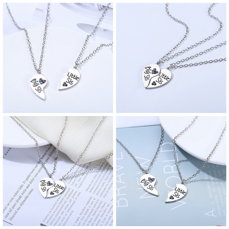 2pcs Kalung Rantai Liontin Hati Terpisah Motif Huruf BFF Bahan Alloy Untuk Wanita