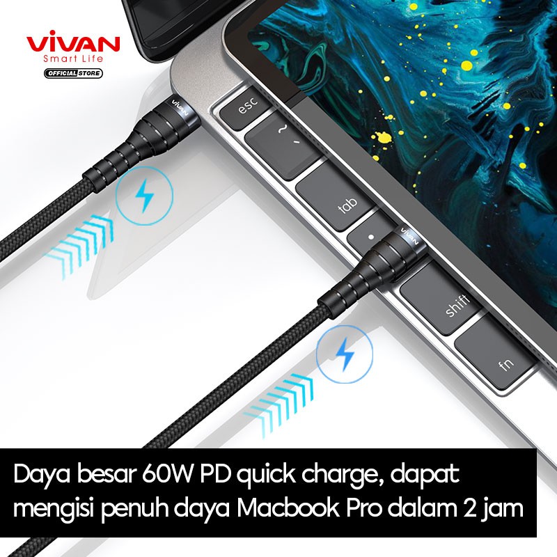 Powerbank VIVAN Original Power Bank 10000mah VPB-K10 mah Fast PD QC3.0 + Kabel Data Type C to Type C