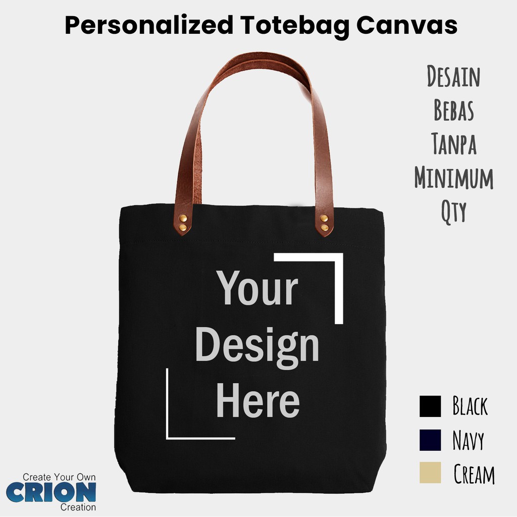 Personalized Custom Totebag Canvas With Synthetic Leather Bisa Request Desain sendiri by crion