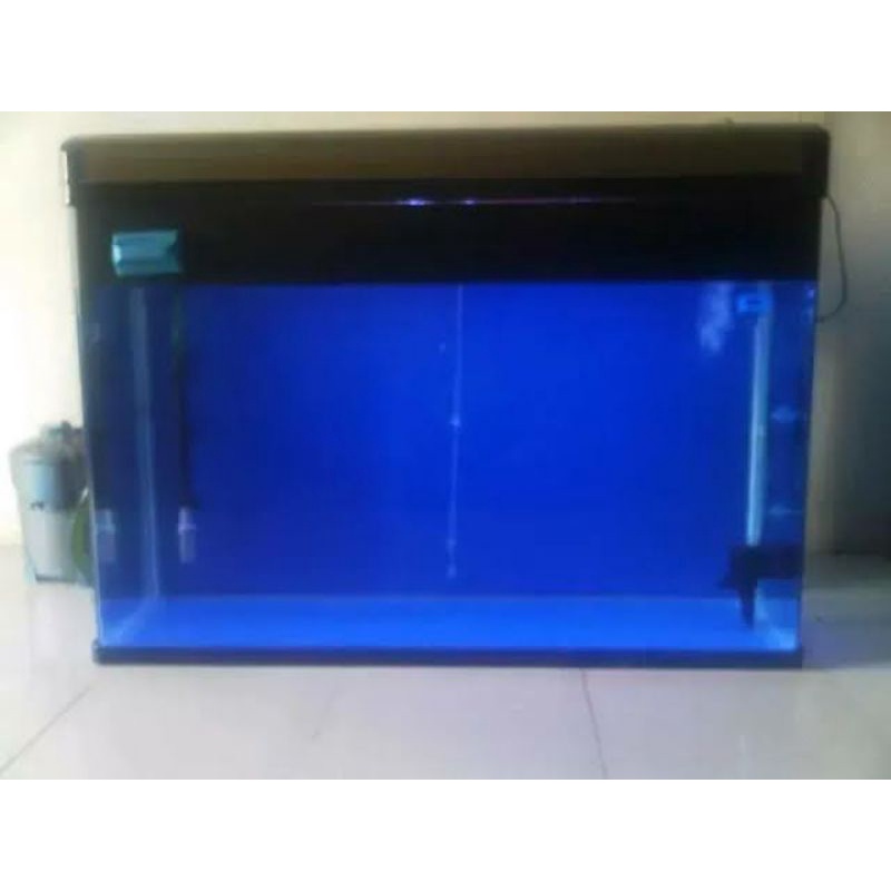 Wallpaper aquarium POLOS BIRU HITAM tinggi 50cm x PERMETER / background / Stiker kaca