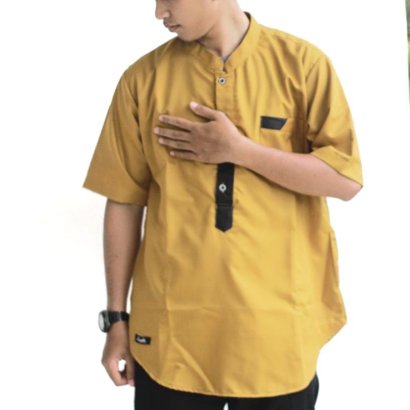 BAJU KOKO KURTA TANGAN PENDEK BAHAN TOYOBO SIZE M L XL BESAR WARNA MERAH BATA LAVENDER TUA MUSTARD