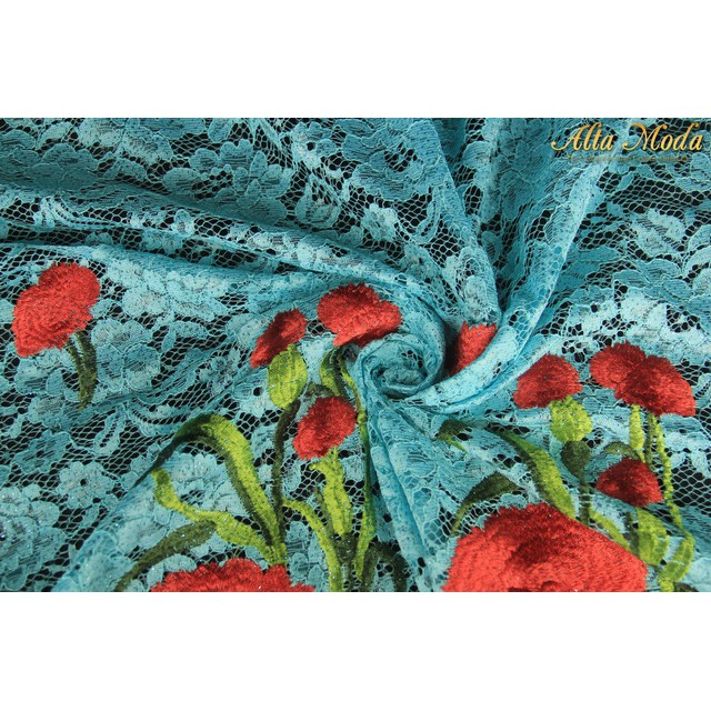 

Alta Moda Brokat Bordir Cornelli Nagita Biru Mawar Merah Dua Sisi (1M)