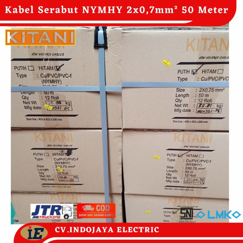 Kabel Serabut NYMHY 2x0,75mm Panjang 50 Meter Warna Hitam Dan Putih