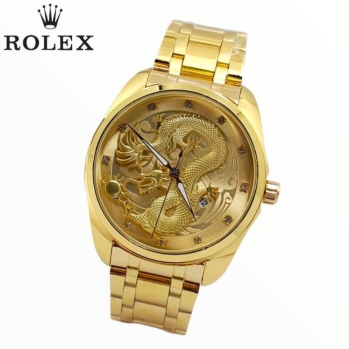 Jam Tangan Pria Fashion Terbaru COD Watch Keren Murah Q8Q0 Jam Tangan Pria Rolex Naga Unik Black - F