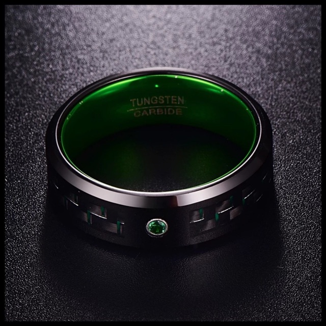 Cincin Pria Tungsten Carbide Original Green Zirconia Carbon Ceramic Fiber High Quality Premium