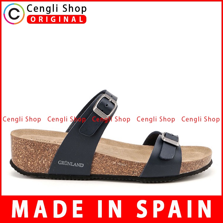 SANDAL SLIDE KULIT GRUNLAND WANITA ORIGINAL SLINGBACK FLAT BIRU GRW07