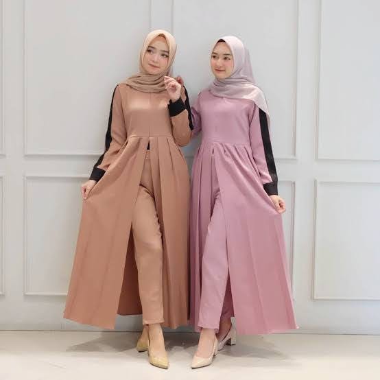 Gamis Set Anha Moscrepe | Gamis Muslim Plus Celana