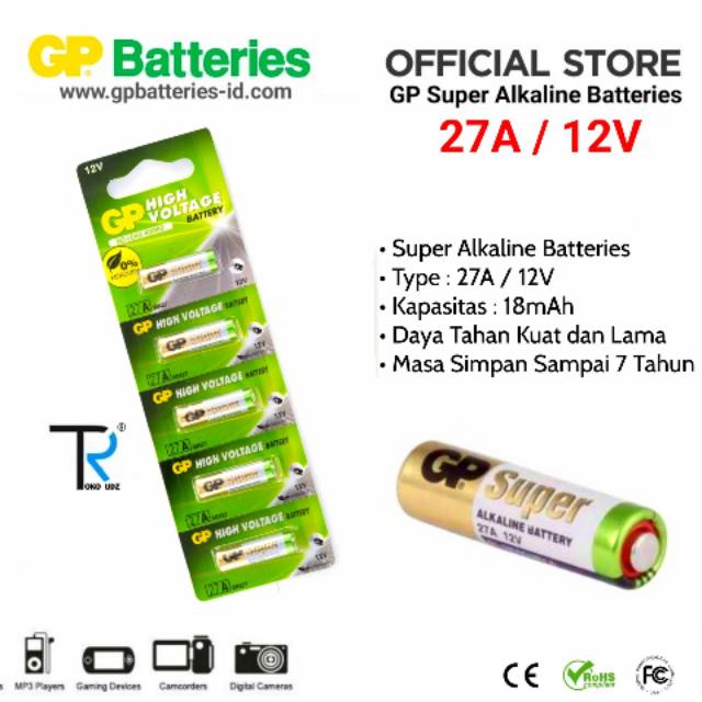 Baterai 27A Batre A27 Super Alkaline 12V GP Original Batre Kunci Remote Mobil Doorbell