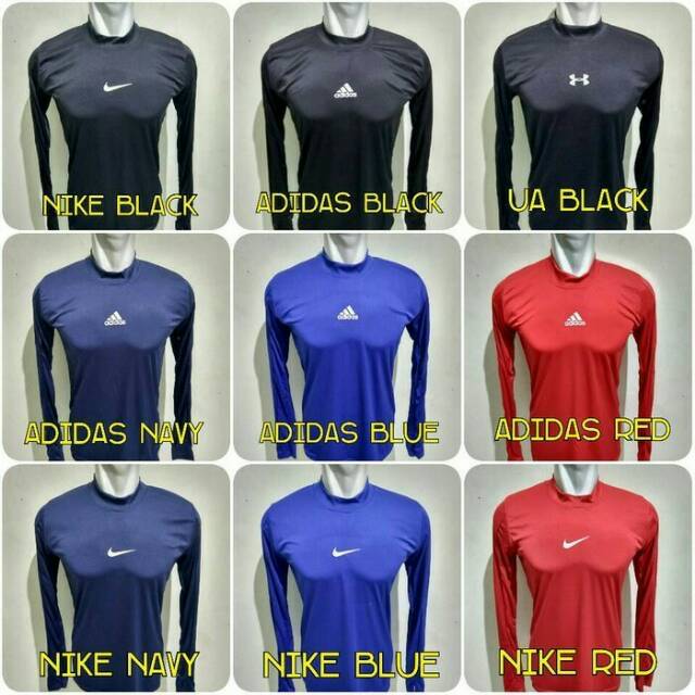 Baselayer panjang Nike Adidas UA manset baju jersey bola Baselayer panjang Nike Adidas UA manset baju jersey bola