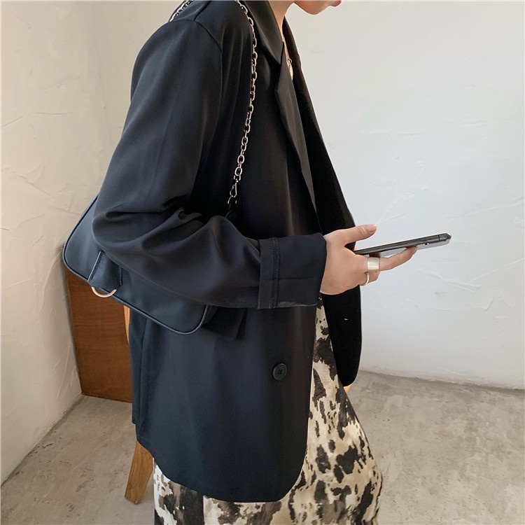 Korea Style Blazer Fashion Wanita Hitam Lengan Panjang Jaket  Minimalis